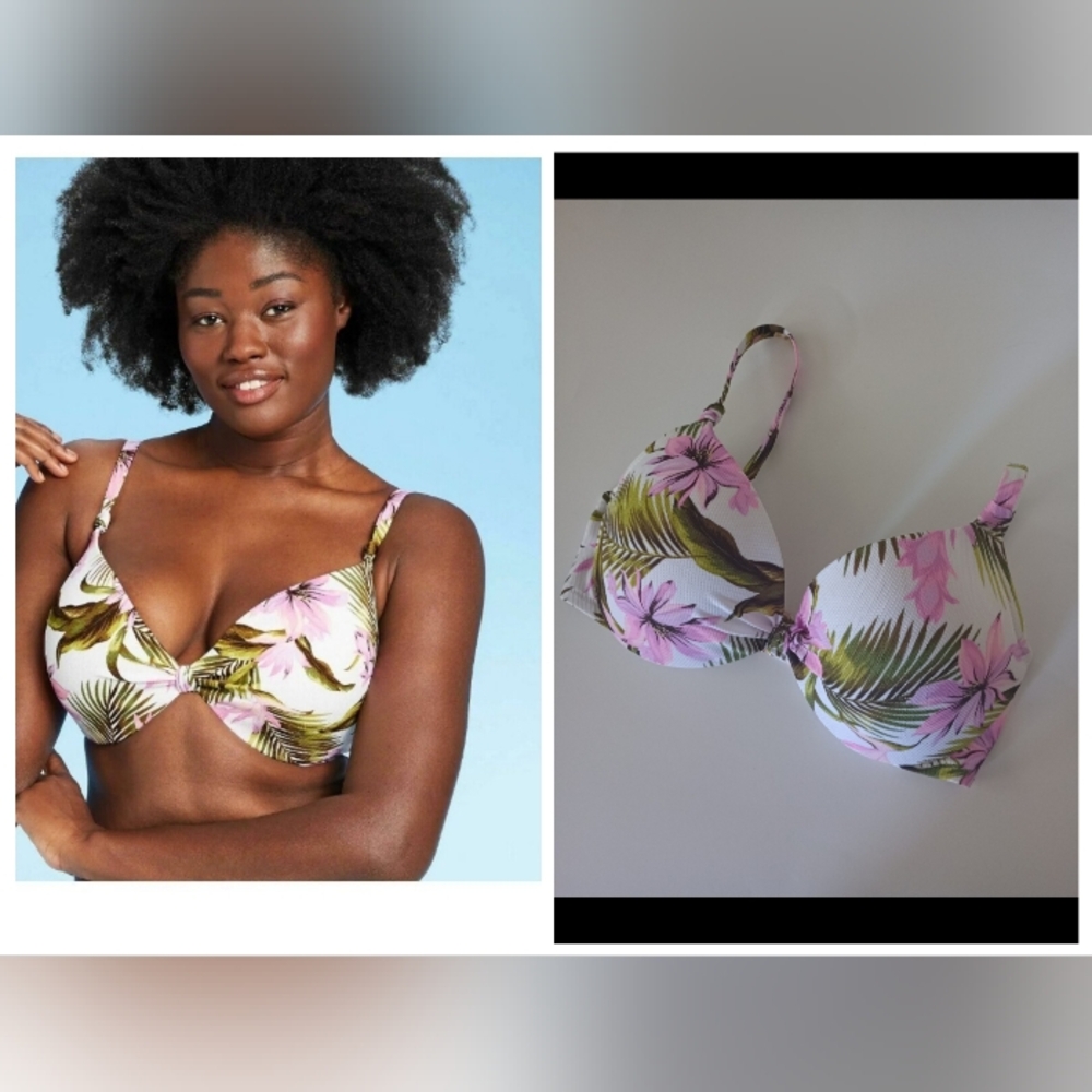 Shore Swimwear White Floral  Bikini Top Sz 38D